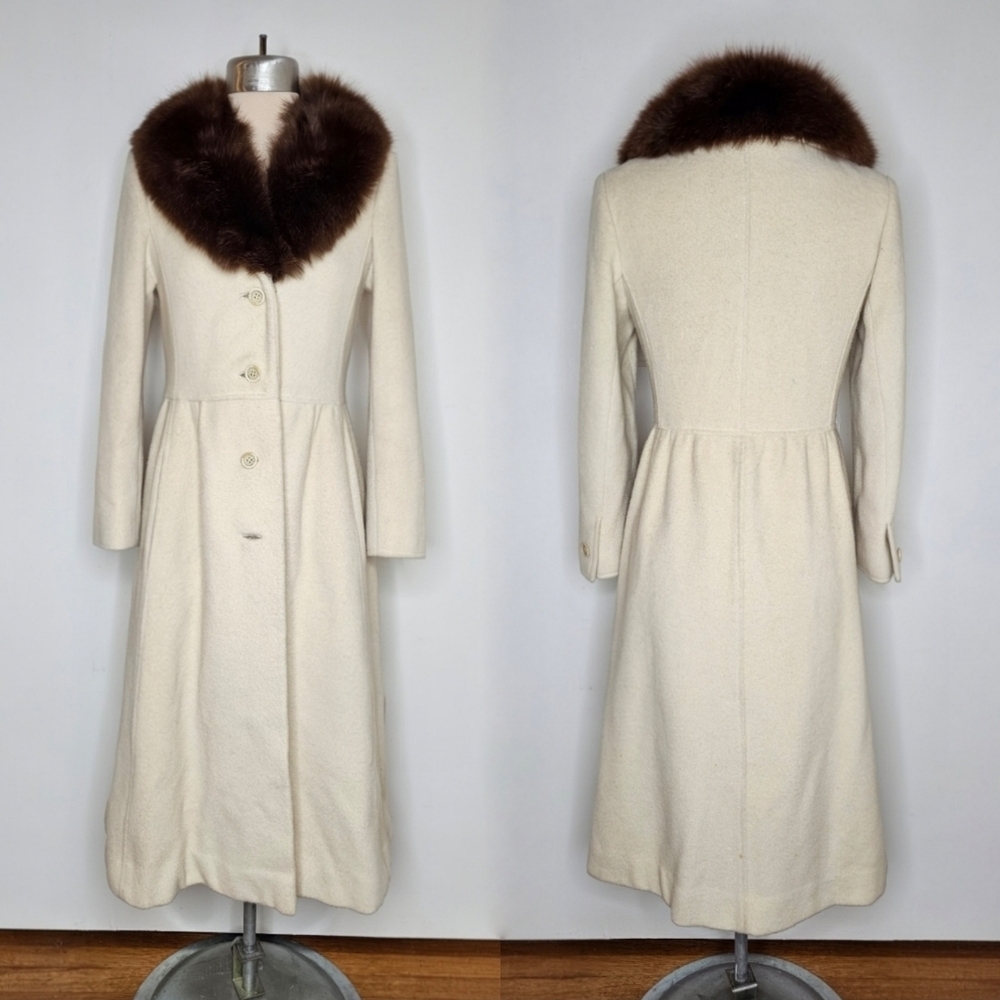VTG 70s Pierre Cardin Princess-Cut Coat with Fox Fur Collar